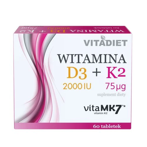 Witamina D3 2000 IU + K2 75 µg, 60 tabletek - Uzupełnienie codziennej diety w witaminy D i K