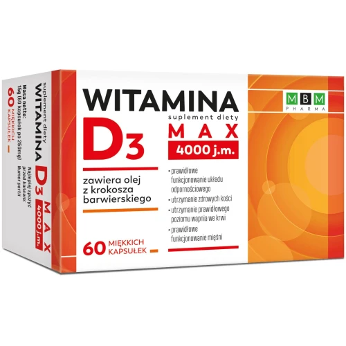 Witamina D3 Max 4000 j.m., 60 kapsułek - Bardzo wysoka dawka witaminy D w 1 kapsułce
