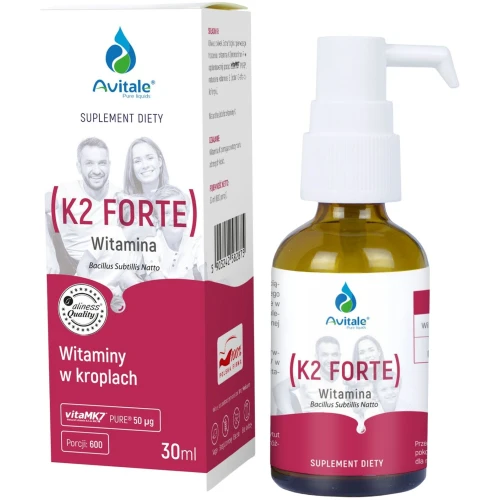 Avitale Witamina K2 FORTE 50 µg Krople, 30 ml - Naturalna witamina K2 MK-7 w wysokiej dawce