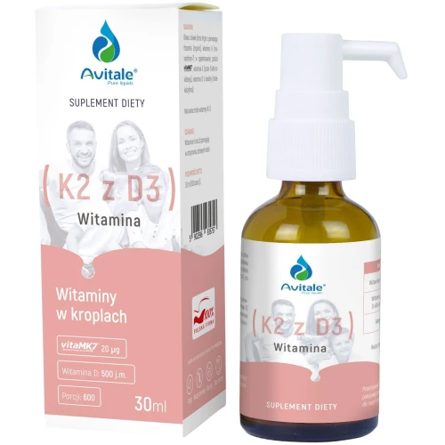 Avitale Witamina K2 z D3 Krople, 30 ml - Witamina D i K rozpuszczona w oliwie z oliwek