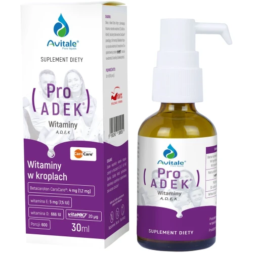 Avitale Witaminy ProADEK® Krople, 30 ml - Kompleks czterech kluczowych witamin rozpuszczalnych w tłuszczach