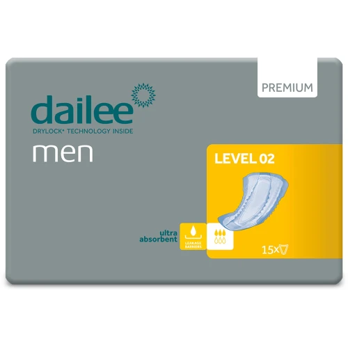 Dailee Men Premium Level 02, wkładki urologiczne, 15 sztuk - Dla mężczyzn aktywnych z problemem lekkiego nietrzymania moczu