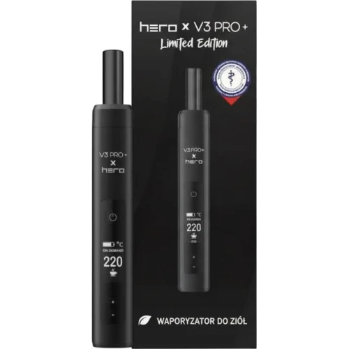 Hero X-Max V3 Pro+ Black, Waporyzator do suszu, 1 sztuka - Z ulepszonym szklanym ustnikiem z magnesem