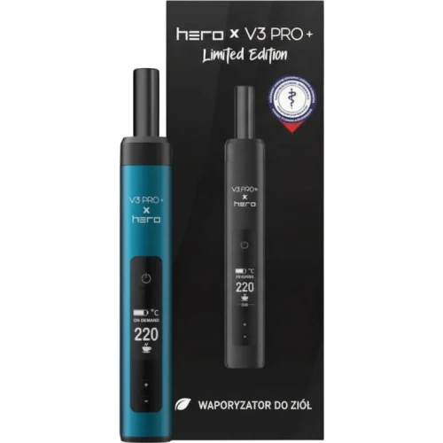 Hero X-Max V3 Pro+ Blue, Waporyzator do suszu, 1 sztuka - Z ulepszonym szklanym ustnikiem z magnesem