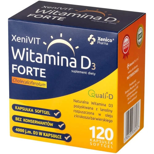 XeniVIT Witamina D Forte, 120 kapsułek - 4000 j.m. naturalnej witaminy D3 w 1 kapsułce