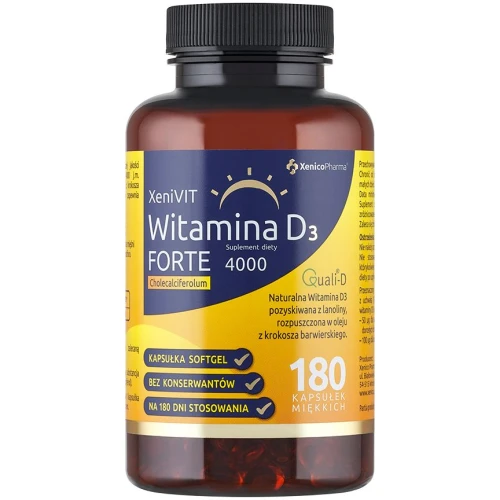 XeniVIT Witamina D Forte, 180 kapsułek - Naturalna witamina D z lanoliny w wysokiej dawce