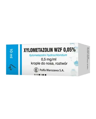Xylometazolin WZF 0,05% krople do nosa, 10 ml - Zmniejsza ilość wydzieliny oraz ułatwia jej odpływ z zatok