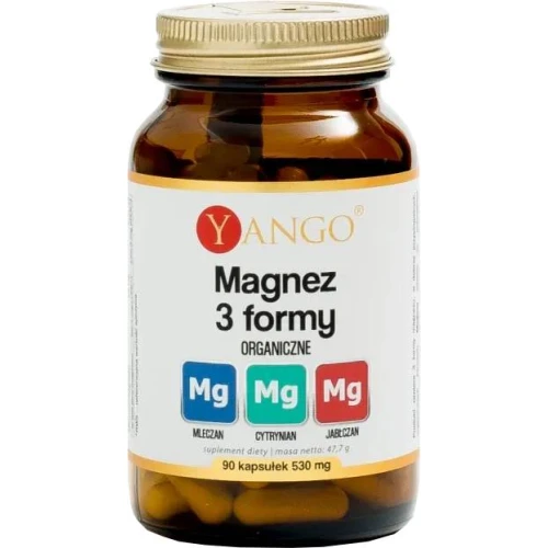 Yango Magnez 3 formy organiczne, 90 kapsułek - Kompozycja trzech postaci magnezu – wsparcie układu nerwowego, mięśni i serca