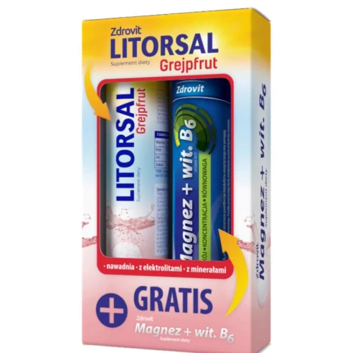 Zdrovit Litorsal Grejpfrut + Magnez B6, 2 x 24 tabletki musujące - Zestaw z elektrolitami i magnezem