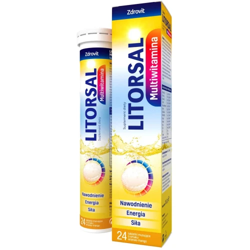 Zdrovit Litorsal Multiwitamina, 24 tabletki musujące - Kompleks witamin, wzbogacony glukozą i niezbędnymi minerałami