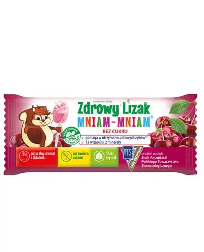 Zdrowy Lizak Mniam-Mniam o smaku wiśniowym, 1 sztuka - Z witaminami i fińskim ksylitolem