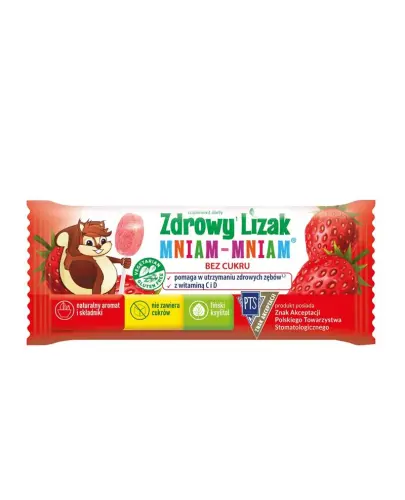 Zdrowy Lizak Mniam-Mniam o smaku truskawkowym, 1 sztuka - Lizak z witaminami i fińskim ksylitolem