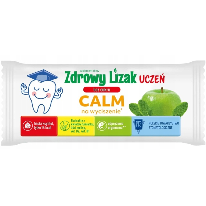 Zdrowy Lizak Uczeń Bez Cukru Calm, 1 sztuka - Smak jabłko-mięta