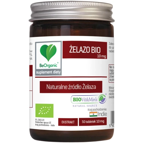 BeOrganic Żelazo BIO 10 mg, 50 tabletek - Naturalne żelazo roślinne o wysokiej przyswajalności