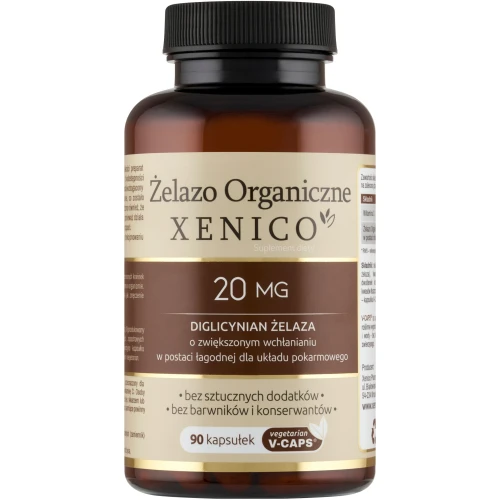 Xenico Żelazo Organiczne 20 mg, 90 kapsułek - Chelat żelaza z dodatkiem witaminy C