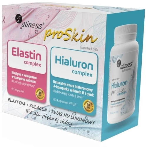 Aliness ProSkin Zestaw (Elastin Complex + Hialuron Complex), 2 x 60 kapsułek - Dla kondycji skóry, nawilżenia i elastyczności