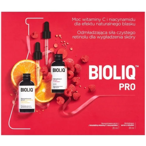 Bioliq PRO Zestaw - Skoncentrowane serum z fotostabilną witaminą C i niacynamidem, 20 ml + Odmładzające serum z retinolem, 20 ml - Na przebarwienia, zmarszczki oraz utratę jędrności