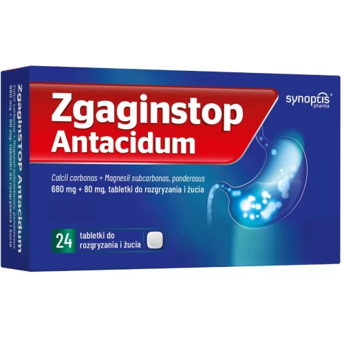 Zgaginstop Antacidum, 680 mg + 80 mg, 24 tabletek do rozgryzania i żucia - Tabletki na zgagę