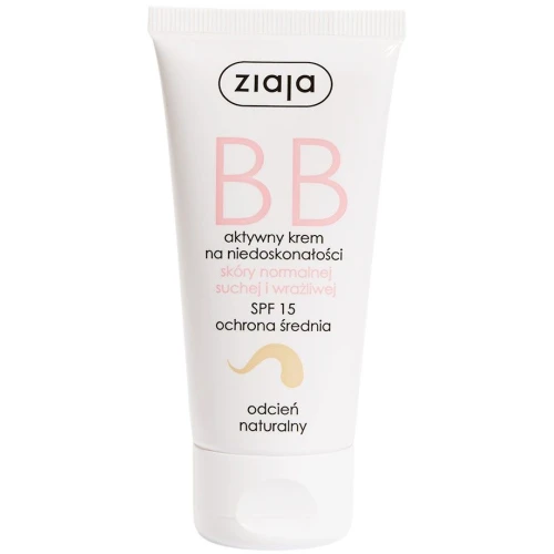 Ziaja BB Aktywny krem na niedoskonałości SPF 15, odcień naturalny, 50 ml - Wygładza skórę, kryje niedoskonałości i chroni przed UV