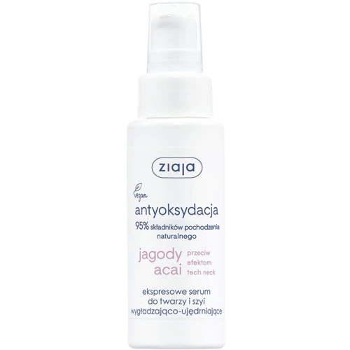 Ziaja Antyoksydacja Jagody Acai Wygładzająco-ujędrniające serum do twarzy, 50 ml - Na zmarszczki, tech neck i oznaki zmęczenia skóry