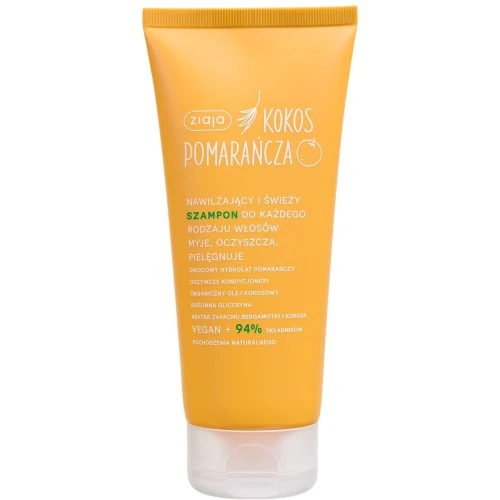 Ziaja Kokos Nawilżający i świeży szampon do włosów, 200 ml - Lekka, nawilżająca formuła z olejem kokosowym