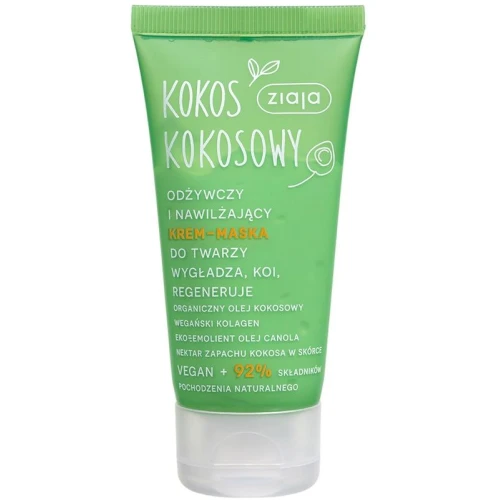 Ziaja Kokos Odżywczy i nawilżający krem-maska do twarzy, 50 ml - Nawilżająca regeneracja skóry