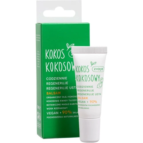 Ziaja Kokos Regenerujący balsam do ust, 10 ml - Odżywcza formuła z masłem shea do ust suchych i spierzchniętych