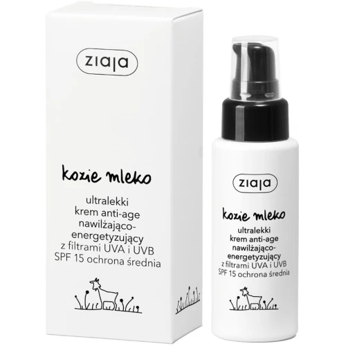 Ziaja Kozie Mleko Ultralekki krem anti-age nawilżająco- energetyzujący SPF 15, 50 ml - Z kozim mlekiem i ochroną UV