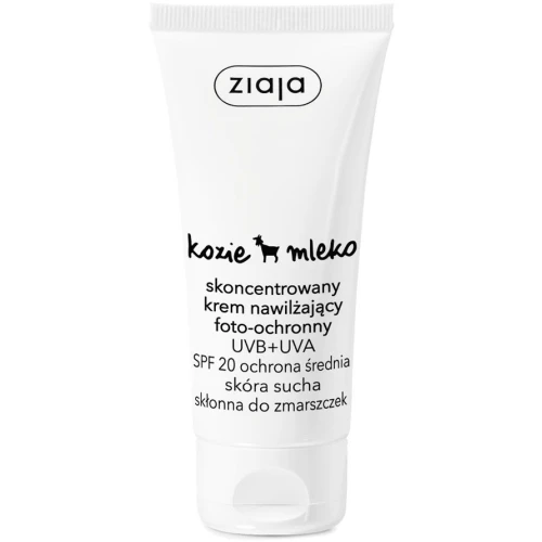 Ziaja Kozie Mleko Nawilżający krem foto-ochronny SPF 20, 50 ml - Nawilżenie, ochrona UV i wygładzenie skóry suchej i dojrzałej