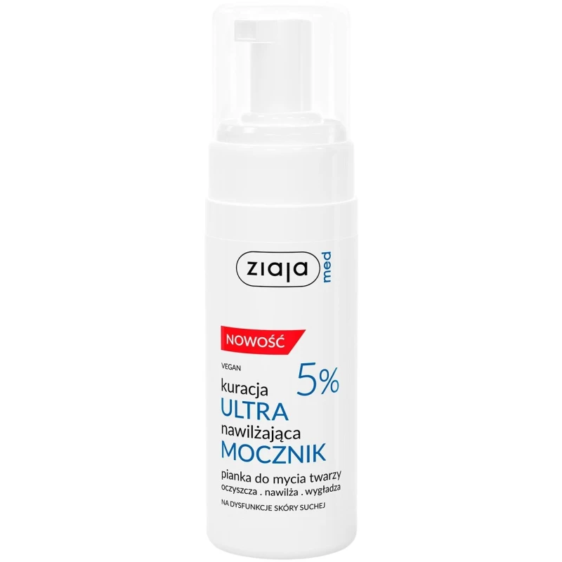Ziaja Med Kuracja Ultranawilżająca Mocznik 5% Pianka do mycia twarzy, 150 ml - Do suchej i wrażliwej skóry