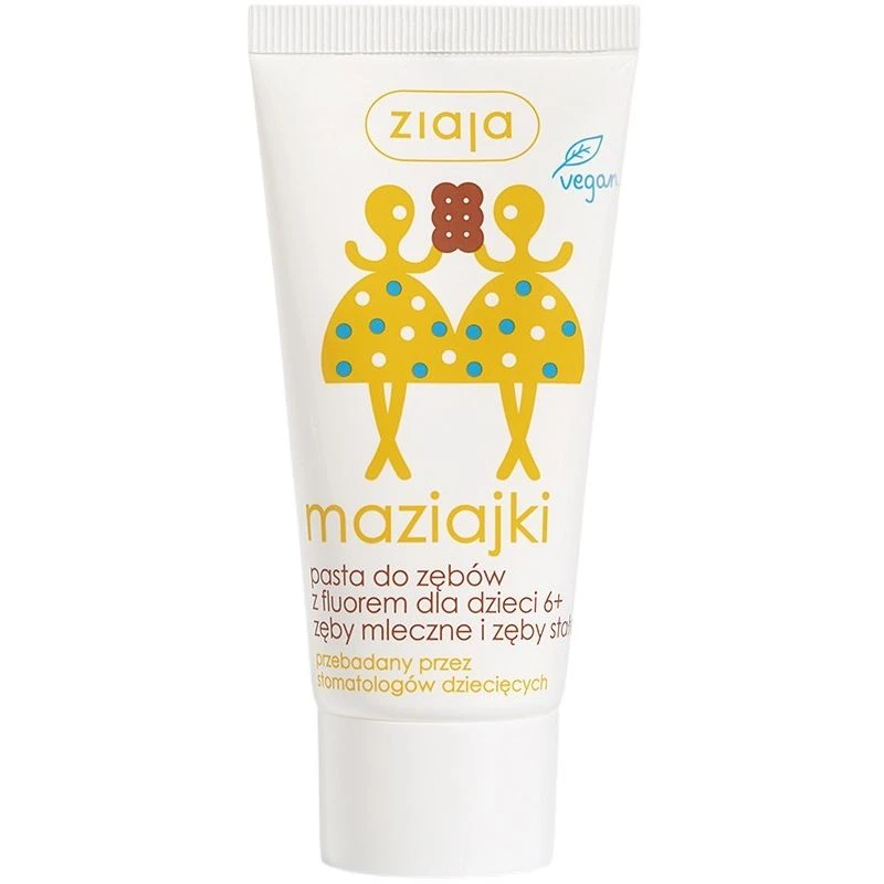 Ziaja Maziajki Pasta do zębów z fluorem dla dzieci 6+, 50 ml  - Dziecięca pasta do zębów o smaku lodów ciasteczkowo-waniliowych.