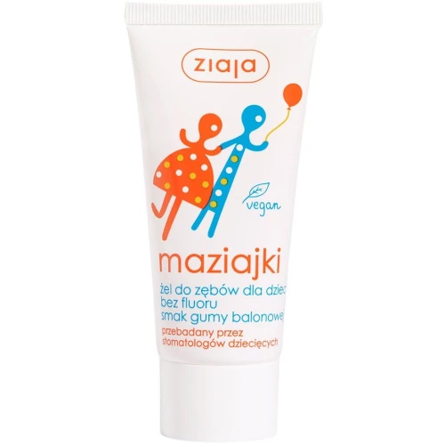 Ziaja Maziajki żel do zębów dla dzieci bez fluoru smak gumy balonowej, 50 ml - Łagodna higiena jamy ustnej