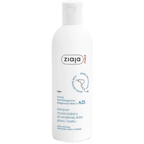 Ziaja Med Kuracja Dermatologiczna AZS, szampon oczyszczający 300 ml - Myje i łagodzi swędzenie wrażliwej skóry głowy i karku