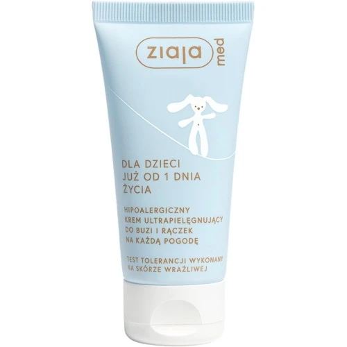 Ziaja Med dla dzieci Hipoalergiczny krem do buzi i rączek, 50 ml - Ochrona skóry dziecka na każdą pogodę, od 1. dnia życia