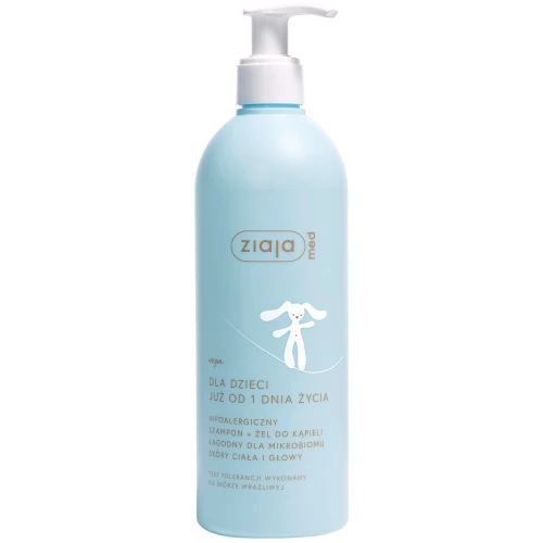 Ziaja Med dla dzieci Hipoalergiczny szampon + żel do kąpieli, 400 ml - Łagodny dla mikrobiomu skóry ciała i głowy
