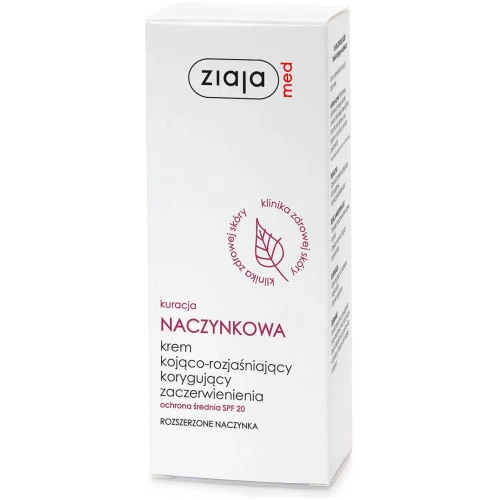 Ziaja Med Kuracja Naczynkowa, krem kojąco-rozjaśniający korygujący zaczerwienienia, 50 ml - Zawiera pigmenty wyrównujące koloryt skóry oraz filtry UV