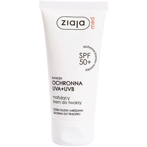 Ziaja Med Kuracja Ochronna UVA+UVB Matujący krem do twarzy SPF 50, 50 ml - Do skóry tłustej i mieszanej