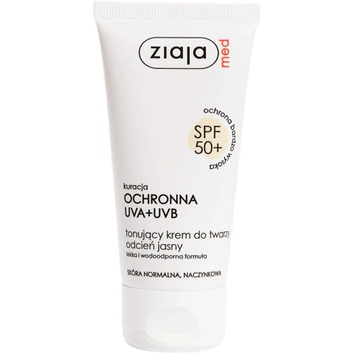 Ziaja Med Kuracja Ochronna UVA+UVB Tonujący krem do twarzy SPF 50, odcień jasny, 50 ml - Wysoka ochrona UVA i UVB