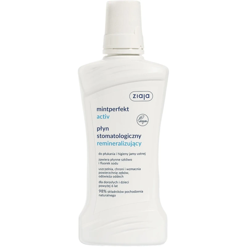 Ziaja Mintperfekt Activ Płyn stomatologiczny remineralizujący, 500 ml - Uszczelnia, chroni i wzmacnia powierzchnię zębów, odświeża oddech