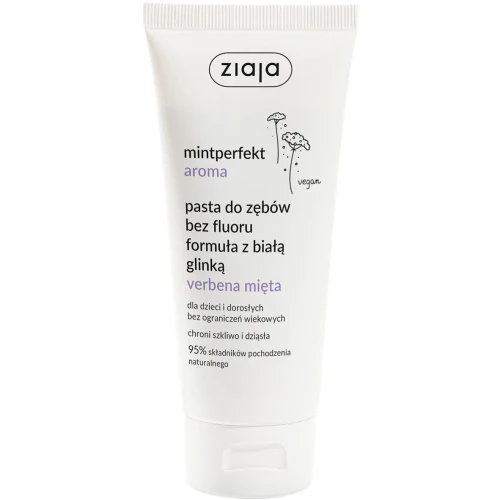 Ziaja Mintperfekt Aroma Verbena Mięta Pasta do zębów bez fluoru, 100 ml - Formuła z białą glinką