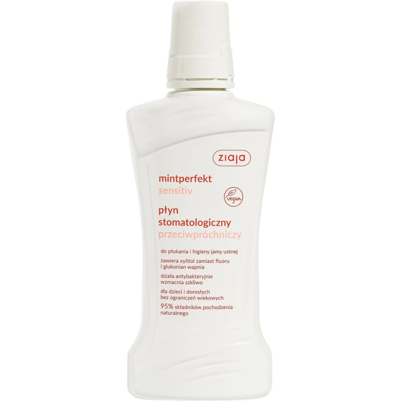 Ziaja Mintperfekt Sensitiv Płyn stomatologiczny przeciwpróchniczy, 500 ml - Zawiera xylitol zamiast fluoru i glukonian wapnia