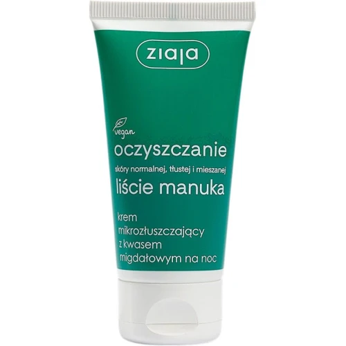Ziaja Oczyszczanie Liście Manuka Krem mikrozłuszczający, 50 ml - Z kwasem migdałowym, na noc