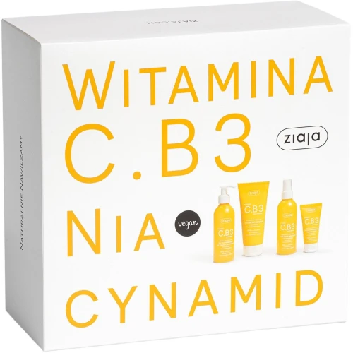 Ziaja Witamina C.B3 Niacynamid, krem do twarzy 50 ml + balsam 200 ml + tonik  190 ml + żel myjący190 ml - Zestaw przywraca  młodzieńczy blask