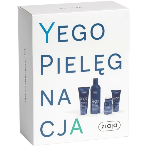 Ziaja Yego Pielęgnacja, krem do twarzy 50 ml + żel 3w1, 300 ml + balsam po goleniu 75 ml + antyperspirant 60 ml - Zestaw dla mężczyzn do skóry wrażliwej 