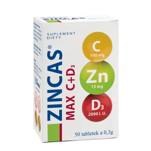 Zincas Max C +D3, 50 tabletek - Suplement diety z cynkiem i witaminami