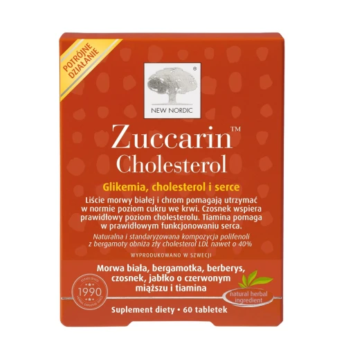 Zuccarin Cholesterol, 60 tabletek - Z ekstraktami roślinnymi, chromem i witaminą B1