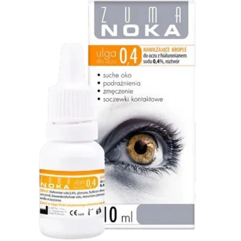 Zuma Noka 0,4 krople do oczu, 10 ml - Nawilżające krople do oczu zawierające 0,4% roztwór hialuronianu sodu