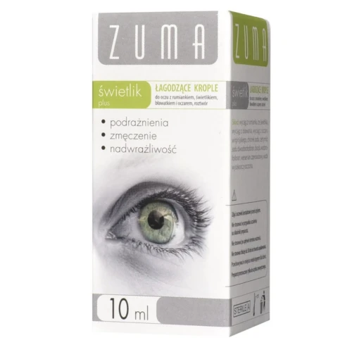 Zuma Świetlik Plus Krople do oczu, 10 ml - Łagodzące krople do oczu z rumiankiem, świetlikiem, bławatkiem i oczarem