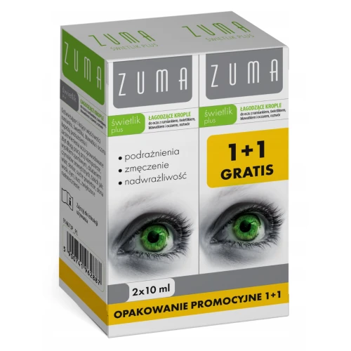 Zuma Świetlik Plus Krople do oczu, 2 x 10 ml - Z  rumiankiem, świetlikiem, bławatkiem i oczarem
