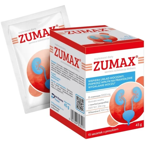 Zumax, 15 saszetek - Z D-mannozą, ekstraktem z ziela nawłoci pospolitej oraz witaminą C